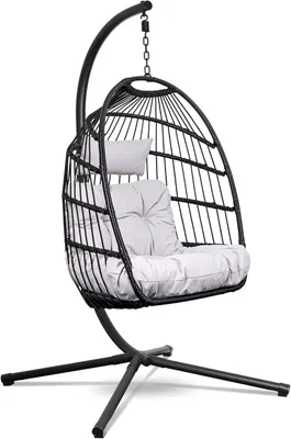Produktbild von Swoods Hängesessel mit Gestell - Hängesessel Outdoor - Indoor und Outdoor - Hängstuhl mit Großen Kissen - Klapbarer Rattensessel - bis 150 kg