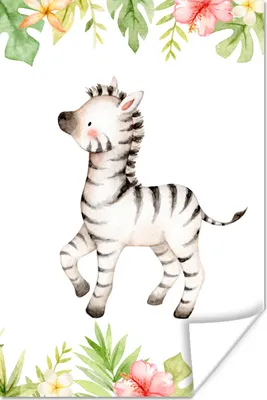 Produktbild von MuchoWow® Poster Zebra - Dschungel - Blumen - Pflanzen 20x30 cm - Papierdruck
