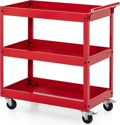 Produktbild von 3-stöckiger Servierwagen aus Metall mit Griff - Rot