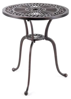 Immagine prodotto di Tavolo da giardino in metallo - Tavolo rotondo da bistrot e da balcone - Resistente alle intemperie - Foro per ombrellone - Piedini regolabili - Marrone