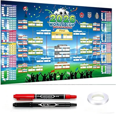 Produktbild von Fußball WM 2026 Spielplan Poster, 150×90cm, WM Planer 2026, Wandplan zum Ausfüllen für Fans, Fanartikel für Stadionbesuche & Public Viewing, Fußball