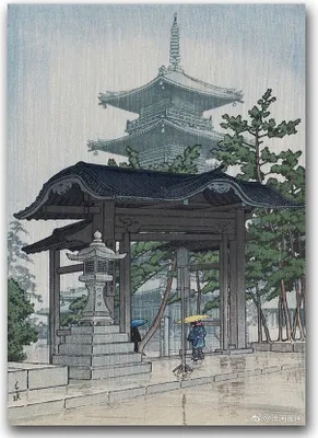 Produktbild von Poster - Canvas - Leinwand - 59,4 cm x 84,1 cm - Fotoposter - Leinwandkunst - Temple Zensetu Kawase Hasui