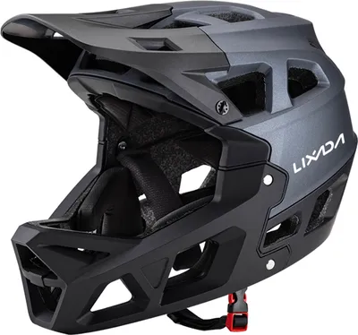 Zdjęcie produktu dla Kask LIXADA do jazdy terenowej na rowerze górskim, zawodniczy kask zjazdowy, kask pełnotwarzowy dla dorosłych z raportem EN1078, czarny, szary, rozmiar M