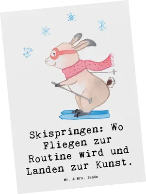Produktbild von Mr. & Mrs. Panda Postkarte Skispringen Kunstflug - Weiß - Geschenk, Sportler Geschenke, Sprungtechnik, Wintersport, Teamsport, Landung, Luftakrobatik, Ansichtskarten