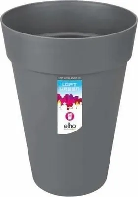 Image de Pot de Fleurs Loft Urban Rond Haut, Ø 42 x H 56 cm, Extérieur, 100% Recyclé, Noir, Avec Réservoir d'Eau Intégré