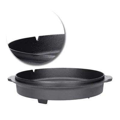 Produktbild von Dutch Oven Gusseisen Set 9,3 l – 3‐beiniger Outdoor‑Feuerkessel mit Deckelheber, bereits eingebrannt | Füße an Topf & Deckel, Thermometerdurchführung