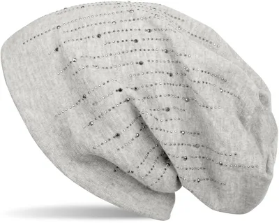 Produktbild von styleBREAKER Damen Beanie Mütze mit Strass Nieten im edlen Streifen Design, Slouch Longbeanie, Stoffmütze Einfarbig 04024086
