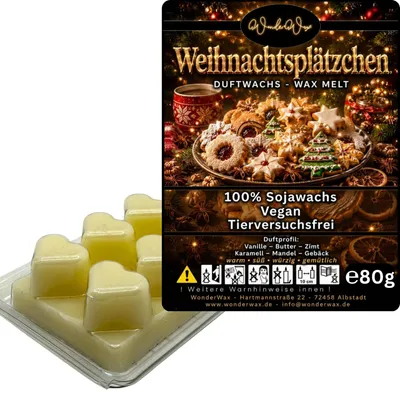 Produktbild von WonderWax Duftwachs Wax Melts für Duftlampe, 6 Herzen Duftmelt Wachsmelt Sojawachs Duftwachs Würfel für Raumdüfte, Wachs Duftöl Winter Indoor Schmelzen für Aromalampe Weihnachtsplätzchen