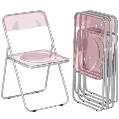 Produktbild von 4er-Pack transparente Acryl-Klappstühle mit Rückenlehne – geeignet für Garten, Terrasse und Balkon – Belastbarkeit bis 120 kg – rosa
