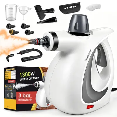 Produktbild von 1300W Natürlicher Dampfreiniger mit Druck für mehrere Oberflächen, mit 12 Zubehörteilen, Mehrzweck-Dampfgarer für den Heimgebrauch, zur Reinigung