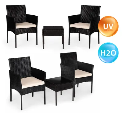 Image de Ensemble de mobilier de jardin en technorattan : 2 chaises et une table noire MultiGarden
