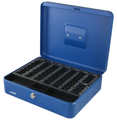 Produktbild von Geldkassette abschließbar mit herausnehmbaren Münzzählbrett, HMF 108-05, Blau