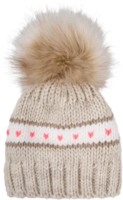 Produktbild von styleBREAKER Kinder Strick Bommelmütze mit Herzmuster und Thermo Fleece Futter, Winter Fellbommel Mütze, 3-5 Jahre 04024209