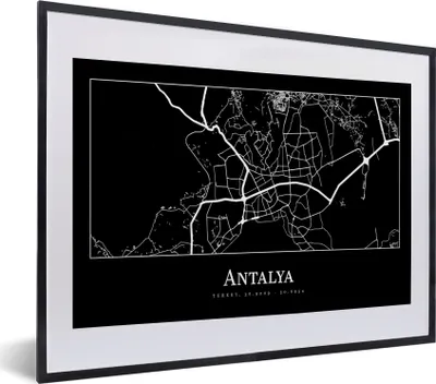 Produktbild von MuchoWow® Gerahmtes Poster Karte - Antalya - Stadtplan 40x30 cm - Poster mit Schwarzem Bilderrahmen Wandposter Rahmen Foto Bilder - Bilderrahmen - Poster im Rahmen