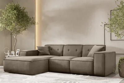 Produktbild von Ecksofa Designersofa CESINA Stoff Opera Velvet Taupe Ottomane Links