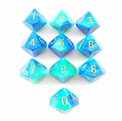 Obrázok produktu pre Chessex Chessex Gemini Blue-Teal Gold sada kociek D10 10 kusov