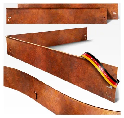 Produktbild von Metall Rasenkante - 11,40m Verlegelänge - Garten Beeteinfassung Metall 18,5cm hoch - Stabile Beetbegrenzung aus Corten-Stahl - 10er Set mit je 1,2m Länge - Verformbar und leicht