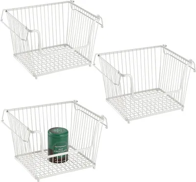 Produktbild von mDesign Allzweckkorb Gitterbox Aufbewahrungskorb 3er Set stapelbar Metall Weiß