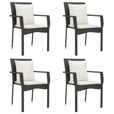 Produktbild von vidaXL Gartenstühle mit Kissen 4 Stk. Poly Rattan Schwarz