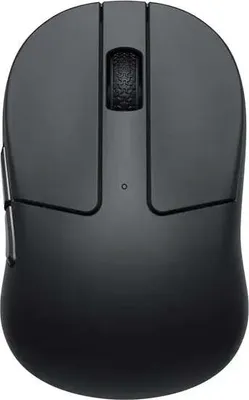 A top-down view of a black wireless computer mouse.