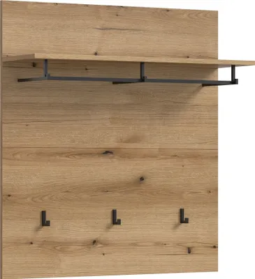 Produktbild von Garderobenpaneel >Scout< 3 Haken, Ablage, Stange, Evoke Eiche Nachbildung - 90x98x27cm (BxHxT)