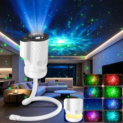 Produktbild von Sternenhimmel Projektor, USB Plug-and-Play 2 in 1 Galaxy Nachtlicht mit 9 Modi & 360° Schwanenhals Sternennebel, Sternlampe für Kinder & Erwachsene