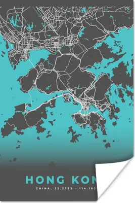 Produktbild von MuchoWow® Poster Hongkong - Stadtplan - Karte - Blau 120x180 cm - Kunstposter