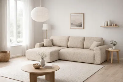 Produktbild von Kaiser Möbel Ecksofa mit Schlaffunktion und  Bettkasten L-Form Ivo XL, Chenille-Stoff Artico, Beige, Links