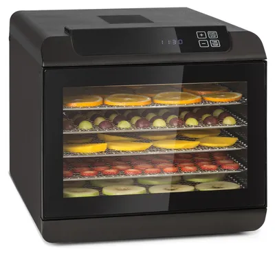 Produktbild von Klarstein Arizona Jerky Dörrautomat - Dörrgerät, Dehydrator, trocknet Obst, Fleisch und Früchte, 500 Watt, 35-70°C, 6 spülmaschinenfeste Einlagefächer, kurze Trockenzeit, Touch-Display, schwarz