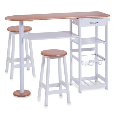 Produktbild von Zeller Küchenbar m. 2 Hockern, weiß/Bamboo-Nachbildung, MDF Tisch: 118x38x89