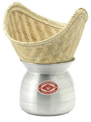 Produktbild von Laos Topf aus Aluminium Ø 22cm H19cm + Bambuskorb 36cm x 30cm Steamer Set / Lao Pot
