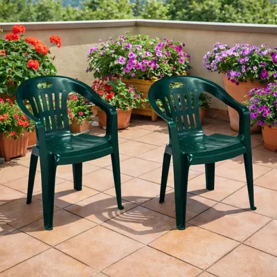2er Outdoor Gartenstuhl Stapelstuhl Bistrostuhl Stapelsessel Kunststoff Grün