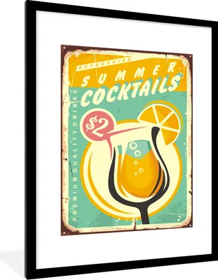 Produktbild von MuchoWow® MuchoWow® Gerahmtes Poster Cocktail - Vintage - Zeichnung 60x80 cm - Poster mit zchwarzem Bilderrahmen - Wohnzimmer - Dekorationen - Prämie