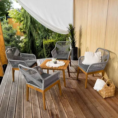 Produktbild von di volio Gartenmöbel-Set Piago Grau/Graphite, Gartenmöbel aus robusten und witterungsbeständigen Materialien - Quadratischer Holztisch & 4 Stühle