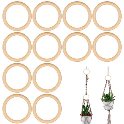 Produktbild von Holzringe - 12 Stück aus Naturholz - für DIY, Makramee und Dekoration - Ø 10 cm