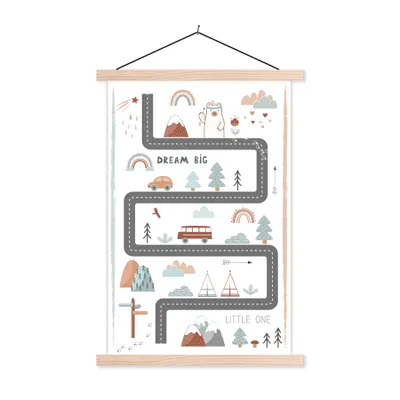 Produktbild von MuchoWow® Textilposter Kinder - Auto - Regenbogen - Straßen 120x180 cm mit holzfarbenen Rahmen - Textil-Plakat