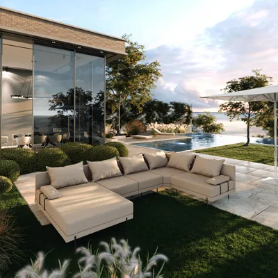 Produktbild von TRADA Gartenecksofa Bahama XL Beige Rechts 370x175 cm Gartenmöbel set Wasserabweisend Stoff