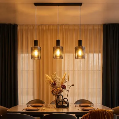Productafbeelding van Design hanglamp Mirbi 3-lichts zwart recht, AI-gegenereerde afbeelding