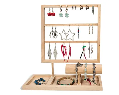 Produktbild von Schmuckständer Schmuckhalter Ohrringständer mit Schmuckrolle 54 Löchern Holz