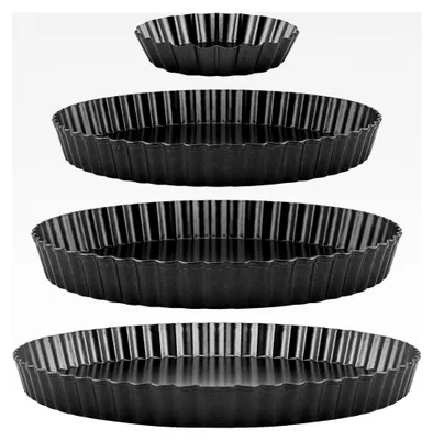 Produktbild von Set mit 4 Tarteformen mit Hebeboden, 10cm, 22cm, 26cm, 30cm, runde Quicheformen, antihaftbeschichtet