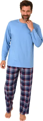 Produktbild von Herren Schlafanzug lang, Pyjama mit Flanell-Hose in Karo-Optik ; hellblau , 54