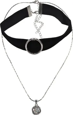 Produktbild von Steuer Modeschmuck Anhänger mit Kette Metall 38+55cm Schwarz Glasstein weiß 445050200