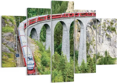 Produktbild von Bild auf Leinwand - Leinwandbild - 5 Teile - Viadukt Landwasser Zug - 150x100cm - Wand Bild - Wanddeko - Wandbilder - Leinwanddruck - Bilder - Wanddekoration - Leinwand bilder - EA150x100-4605