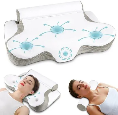Obrázok produktu pre Uniqoos® Ergonomická 2v1 vankúšik na krk z pamäťovej peny – nastaviteľná výška, masážna valček, priedušný odnímateľný poťah, vhodný pre spanie na boku, na chrbte a na bruchu