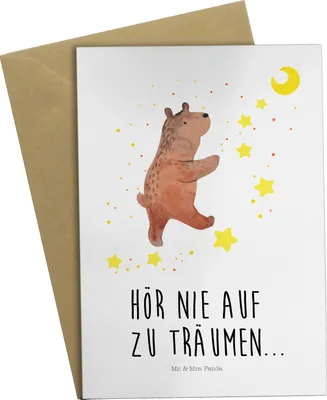 Produktbild von Mr. & Mrs. Panda valentinstagskarte Bär Träume - Weiß - Geschenk, weihnachtskarten, hochzeitskarten, osterkarten, Traum, Grußkarte, Teddy, Träumen, Traumdeutung