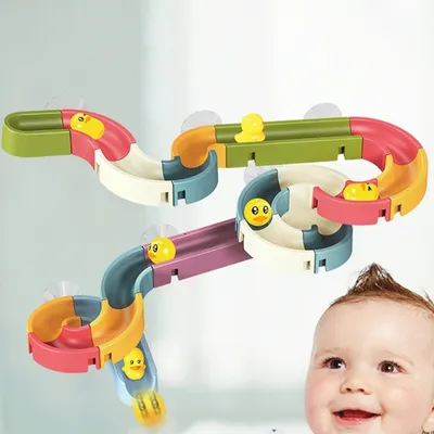 Produktbild von YisibaihTao Badespielzeug Murmelbahn DIY mit Saugnäpfen, PP, für Kinder 3-6 Jahre, Badespaß & Geschenk, fördert Motorik, Logik, Koordination, Farberkennung und Problemlösung