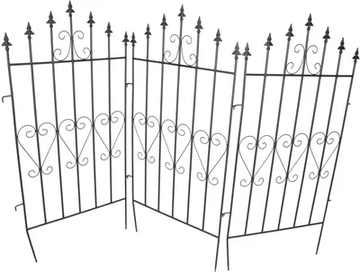 Produktbild von 4x Dekozaun Lilie 111cm Metall schwarz – Gartenzaun