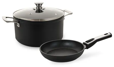 Produktbild von Genius Cerafit Plasma Kochgeschirr-Set 3-tlg Bratpfanne 20 cm + Kochtopf 24 cm mit Deckel, Antihaft, Induktion, abnehmbarer Pfannen Griff Backofenfest