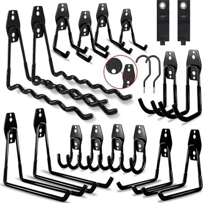 Produktbild von Famanu Wandhaken Set 20 Stück - Schwerlast Doppelhaken für Garage, Schwarz