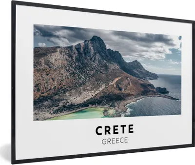Produktbild von MuchoWow® Gerahmtes Poster Griechenland - Kreta - Berge - Meer 90x60 cm - Poster mit Schwarzem Bilderrahmen Wandposter Rahmen Foto Bilder - Fotorahmen - Foto-Plakat